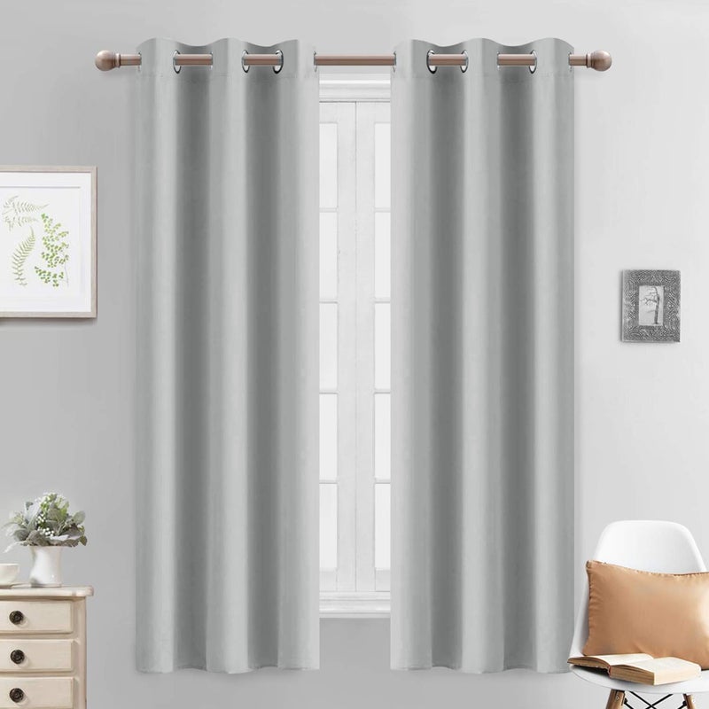 Yakamok Light Blocking Window Blackout Curtains Thermal Insulated Room Darkening Drapes for Bedroom,Solid Grommet Top Window Panels, 38x63 Inch, Light Grey, One Pair - Image 1